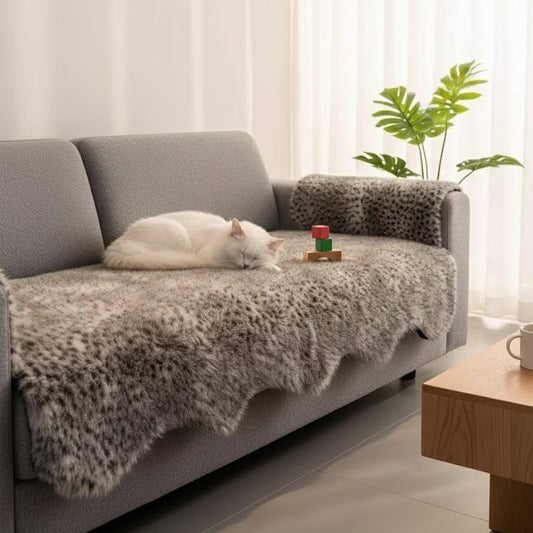 Luxuriöse Kunstfell Sofa Decke im Leopard Look